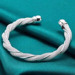 Sterling Silver Twisted Mesh Cuff Bracelet